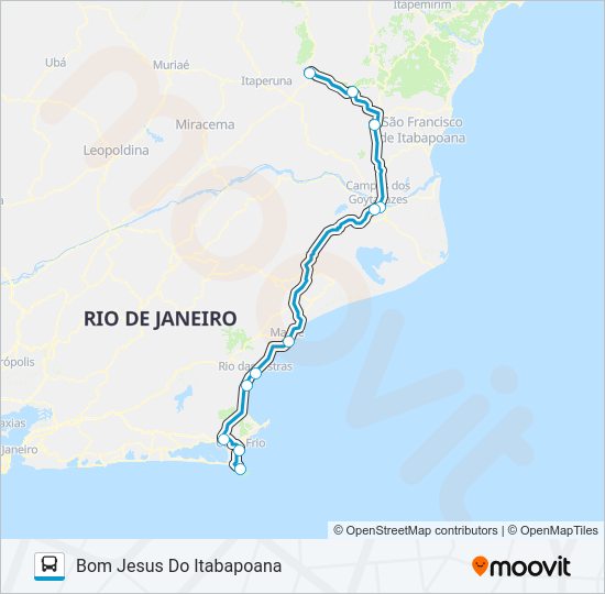 Mapa da linha BOM JESUS DO ITABAPOANA - ARRAIAL DO CABO de ônibus