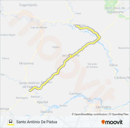 ITAPERUNA - SANTO ANTÔNIO DE PÁDUA (VIA ARÉ) Bus Line Map