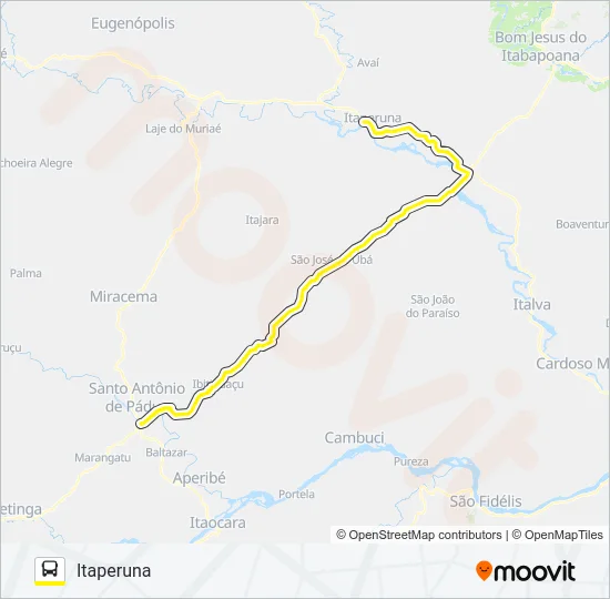 ITAPERUNA - SANTO ANTÔNIO DE PÁDUA (VIA ARÉ) Bus Line Map
