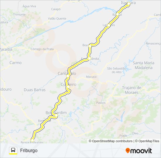 Mapa da linha ITAOCARA - FRIBURGO de ônibus