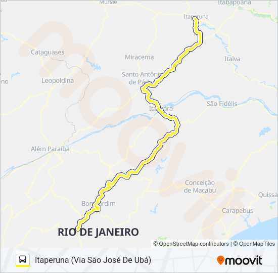 Mapa da linha ITAPERUNA - FRIBURGO de ônibus