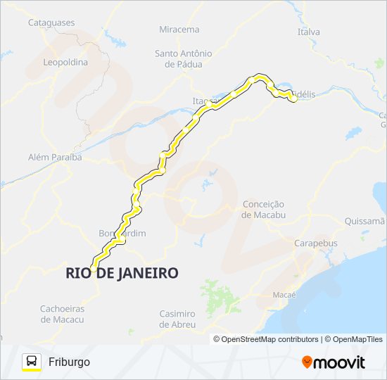 Mapa da linha SÃO FIDÉLIS - FRIBURGO de ônibus