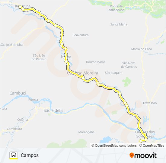 Mapa da linha CAMPOS - ITAPERUNA de ônibus
