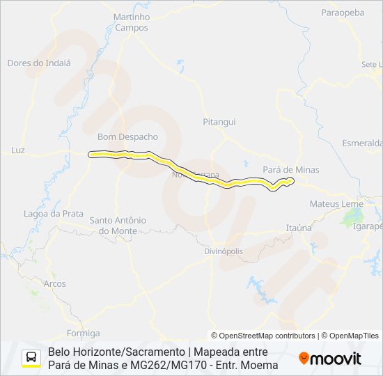 Mapa da linha GONTIJO 1037 de ônibus