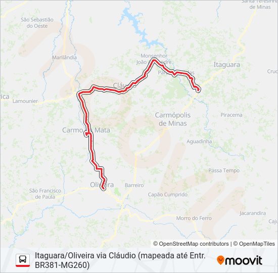 Mapa da linha TRANSMOREIRA 4493 de ônibus