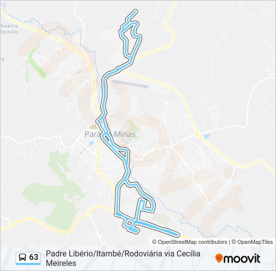 Mapa da linha 63 de ônibus