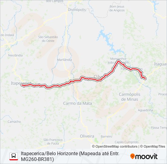 Mapa da linha TRANSMOREIRA 1130 de ônibus