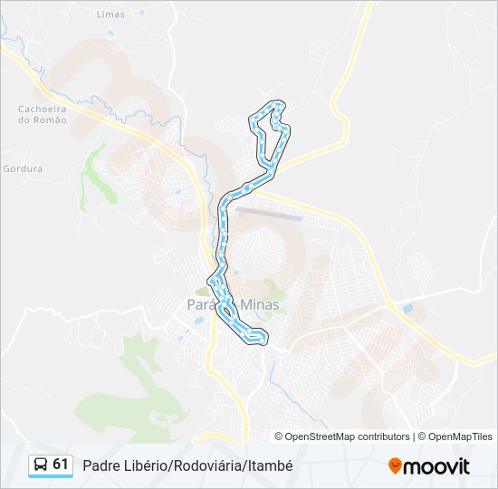 Mapa da linha 61 de ônibus