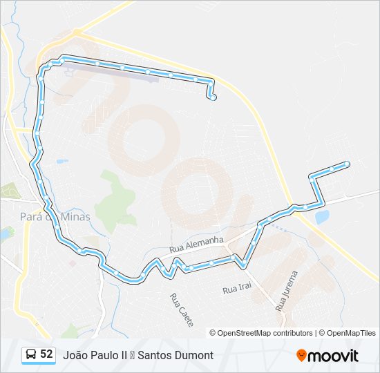 Mapa da linha 52 de ônibus