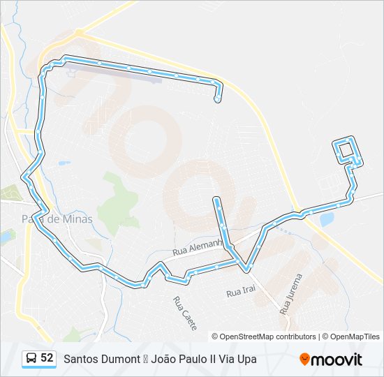 Mapa da linha 52 de ônibus
