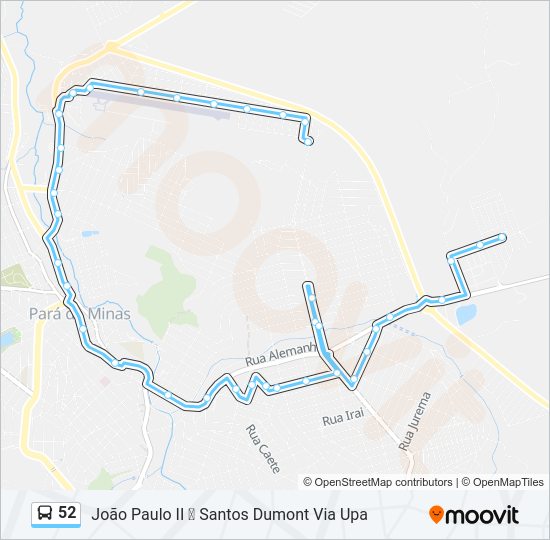 Mapa da linha 52 de ônibus