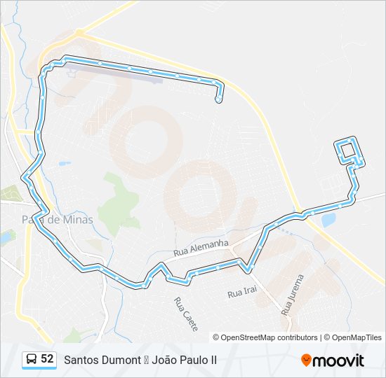 Mapa da linha 52 de ônibus