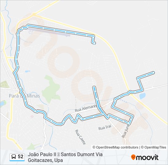 Mapa da linha 52 de ônibus