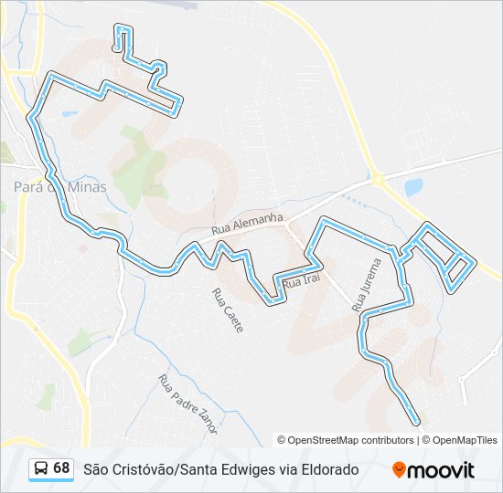Mapa da linha 68 de ônibus