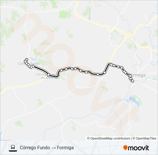 Mapa da linha FORMIGA X CÓRREGO FUNDO de ônibus