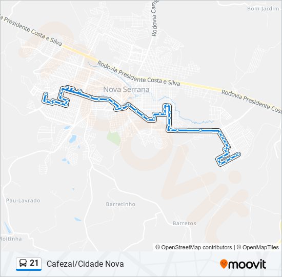 Mapa da linha 21 de ônibus