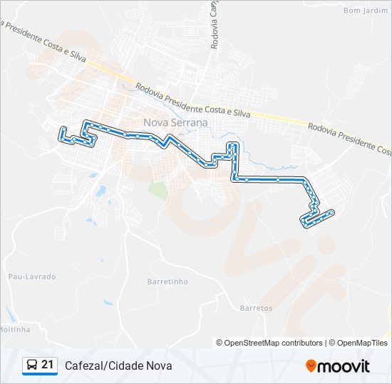 Mapa da linha 21 de ônibus