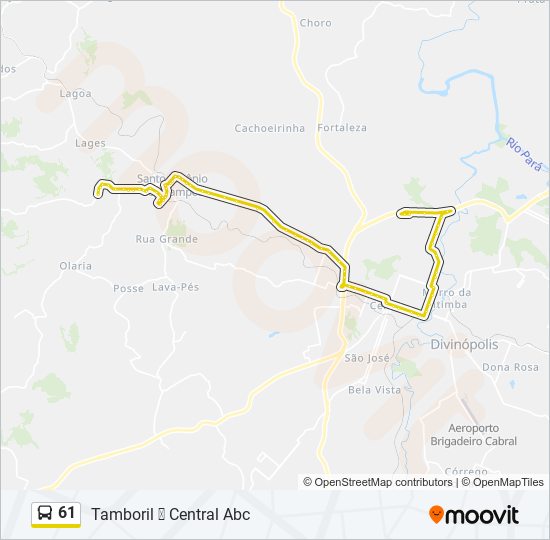 Mapa da linha 61 de ônibus