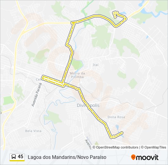 Mapa da linha 45 de ônibus