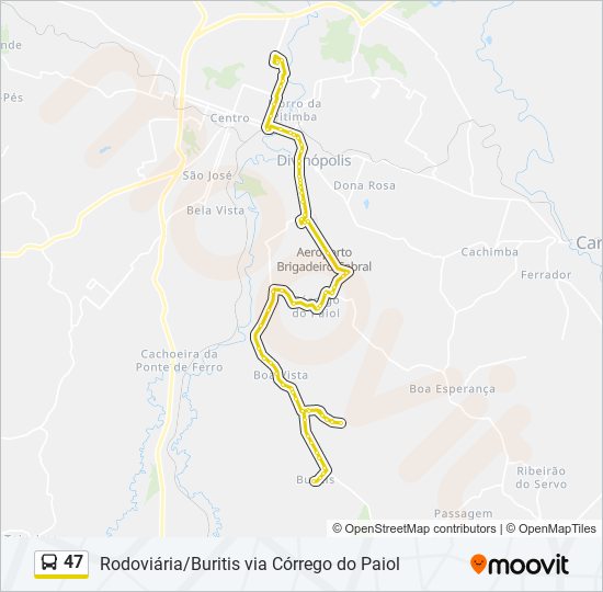 Mapa da linha 47 de ônibus