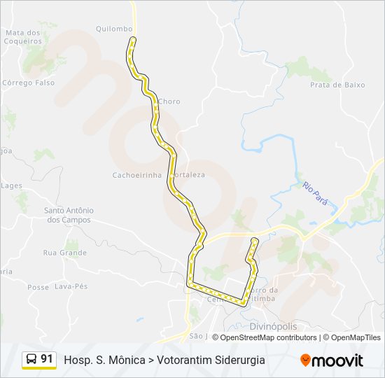 Mapa da linha 91 de ônibus
