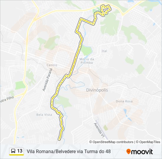 Mapa da linha 13 de ônibus