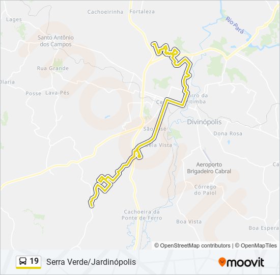 Mapa da linha 19 de ônibus