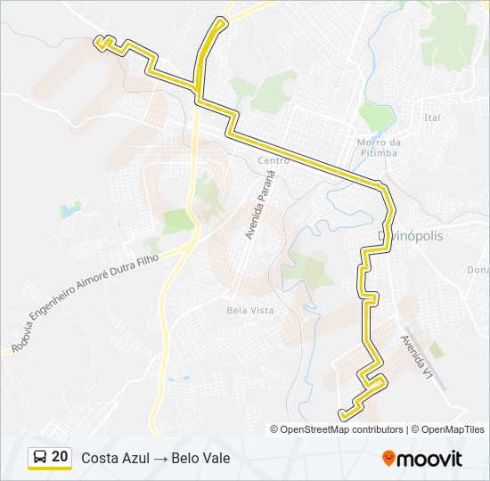 Mapa da linha 20 de ônibus