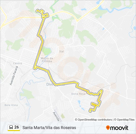 Mapa da linha 26 de ônibus