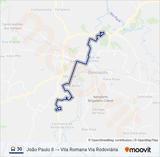 Mapa da linha 30 de ônibus