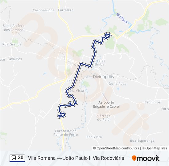 Mapa da linha 30 de ônibus