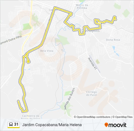 Mapa da linha 31 de ônibus