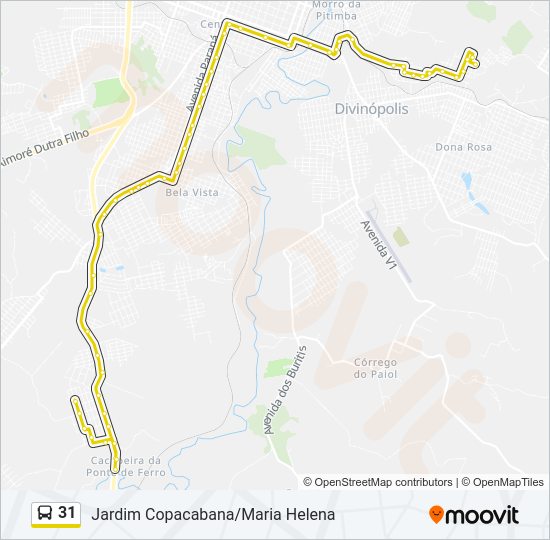 Mapa da linha 31 de ônibus