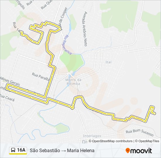 Mapa da linha 16A de ônibus