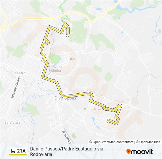 Mapa da linha 21A de ônibus