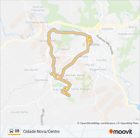 Mapa da linha 08 de ônibus