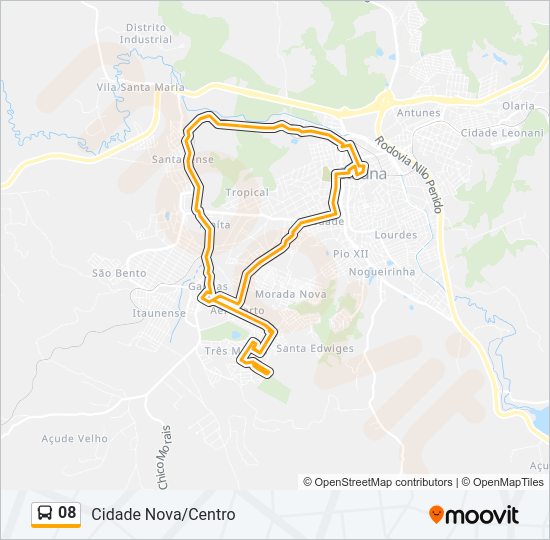 Mapa da linha 08 de ônibus