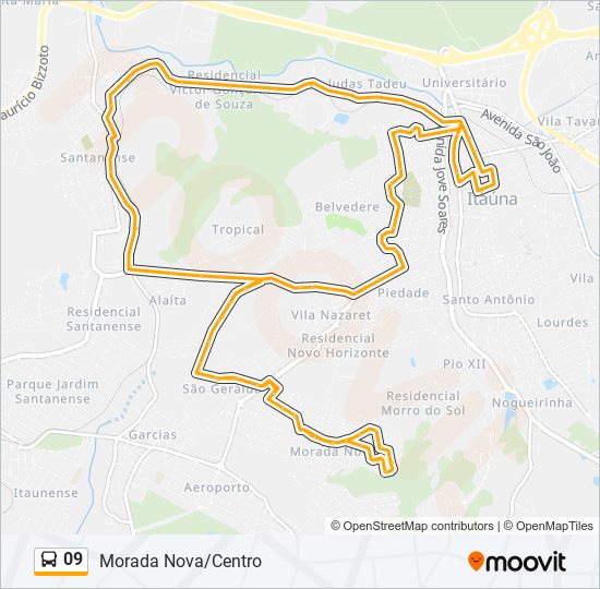 Mapa da linha 09 de ônibus