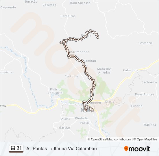 Mapa da linha 31 de ônibus