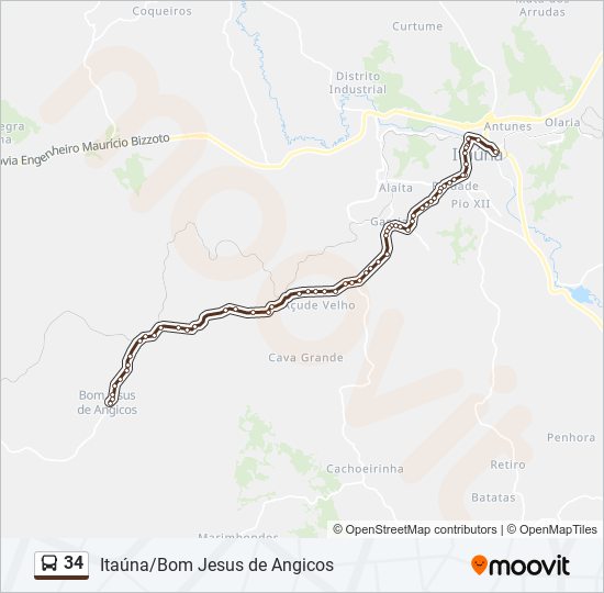 Mapa da linha 34 de ônibus