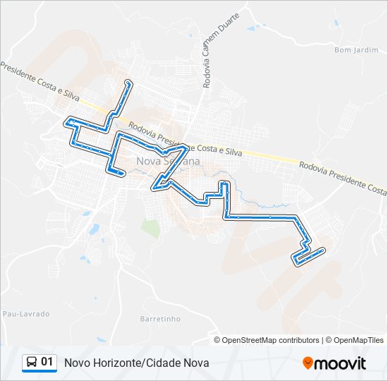 Mapa da linha 01 de ônibus