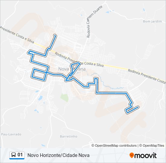 Mapa da linha 01 de ônibus