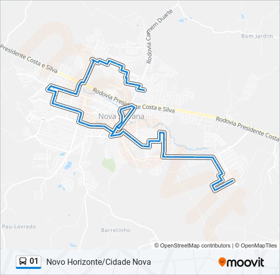 Mapa da linha 01 de ônibus