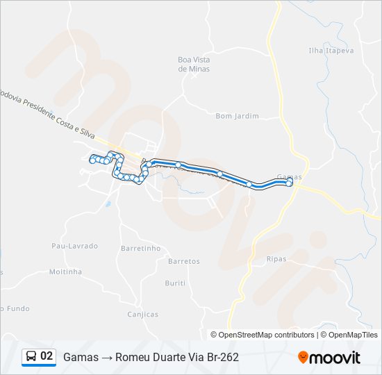 Mapa da linha 02 de ônibus