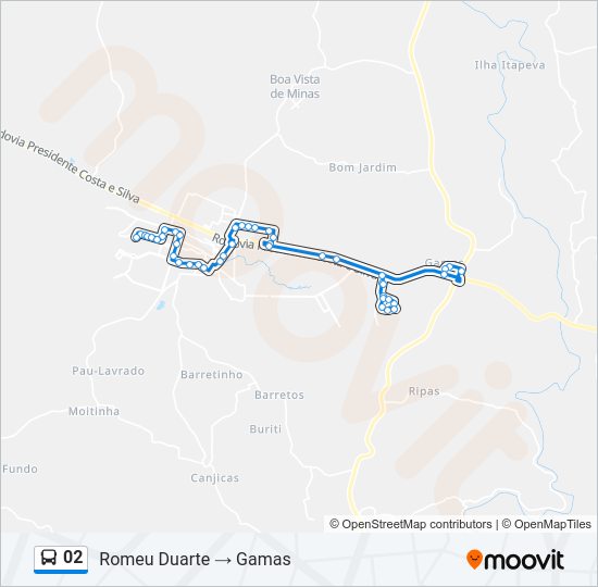 Mapa da linha 02 de ônibus