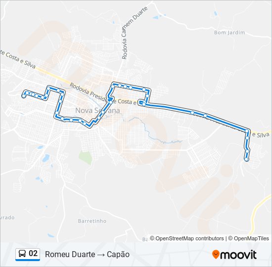 Mapa da linha 02 de ônibus