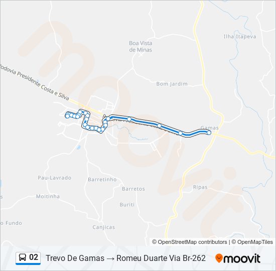 Mapa da linha 02 de ônibus