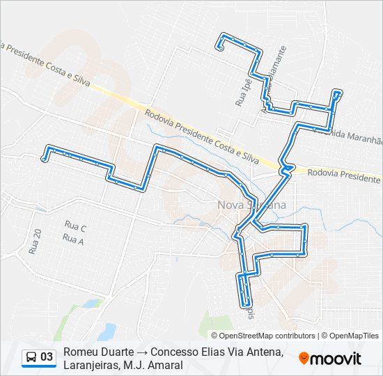 Mapa da linha 03 de ônibus