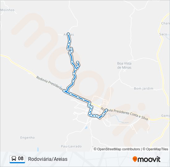 Mapa da linha 08 de ônibus