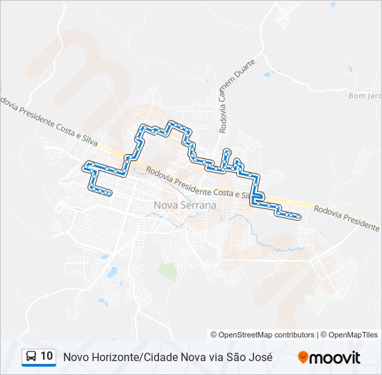 Mapa da linha 10 de ônibus